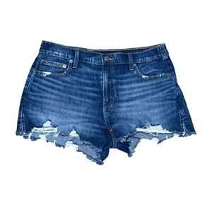 Aerie Distressed Denim Mom Shorts Blue Wash Raw Hem Casual Womens Medium